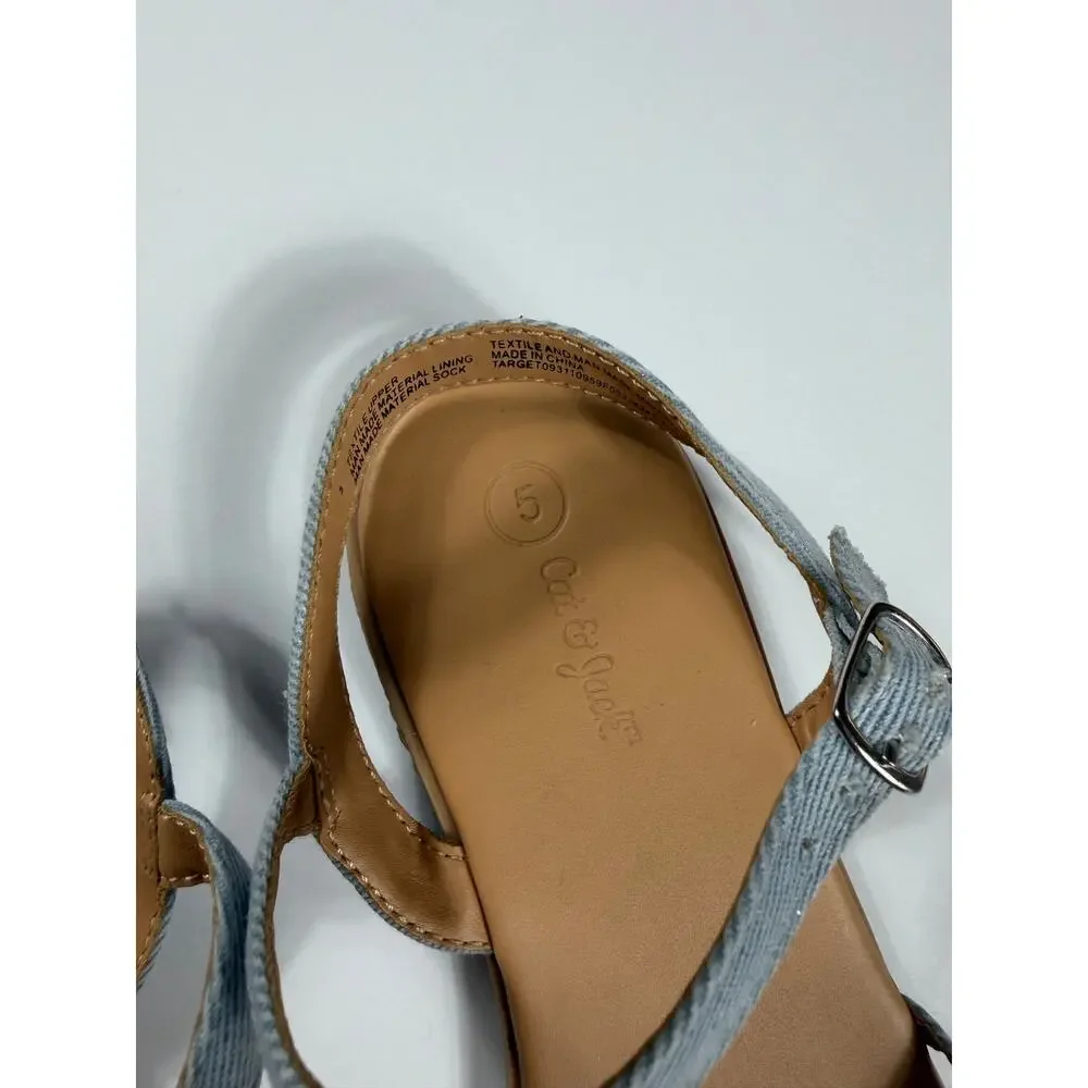 Cat & Jack Girls Denim Pearl Strappy Sandals Size 5 girls